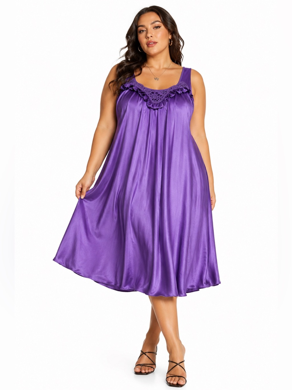 Vintage 80s Venice Fashion Silky Embroidered Slip Plus Size (Purple) 1X/2X